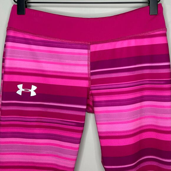 Under Armour HeatGear Pink Striped Capri Leggings Youth Large Fitted - Picture 2 of 7